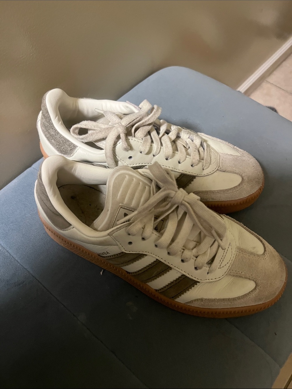 adidas White and Gray Low-Top Sneakers with Gum Sole
